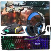 Teclado Semi Mecanico Gamer RGB + Mouse 6 Botões Rainbow + Headset Drive 50mm LED Azul + Mouse Pad Grande 80x40 - Kit Ga Teclado Semi Mecanico Gamer RGB + Mouse 6 Botões Rainbow + Headset Drive 50mm LED Azul + Mouse Pad Grande 80x40 - Kit Ga