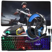 Teclado Semi Mecanico Gamer RGB + Mouse 6 Botões Rainbow + Headset Drive 50mm LED Azul + Mouse Pad Grande 80x40 - Kit Ga