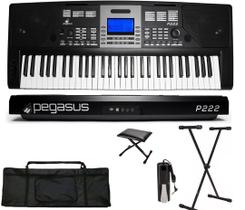 Teclado Sintetizador Pegasus P222 61 teclas + Suporte + Capa + Pedal + Banco
