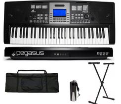 Teclado Sintetizador Pegasus P222 61 teclas + Suporte + Capa + Pedal