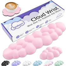 Teclado Sushret Cloud Wrist Rest, conjunto Cloud Palm Rest com espuma viscoelástica de couro PU, lindo suporte de teclado para apoio de pulso e apoio de braços, almofada de pulso Desk Cloud para PC/jogos/almofada de mão/rosa para computador