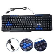 Teclado USB Gamer Multimídia com Teclas Coloridas Preto e Azul Weibo