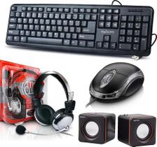 Teclado Usb Mouse Óptico Caixa De Som Fone De Ouvido Headset