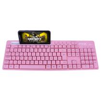 Teclado USB Rosa Multimídia Semi-Mecânico Ergonômico com Suporte Celular Fofinho Feminino Presente Teclado USB Rosa Multimídia Semi-Mecânico Ergonômico com Suporte Celular Fofinho Feminino Presente