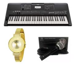 Teclado Yamaha PSR E-463 Microfone e Relógio Dk11177-2 Kit
