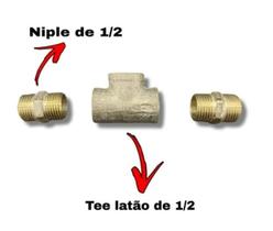 Tee Latão 1/2 Com 2 Niples Macho Cooktop Fogão Forno
