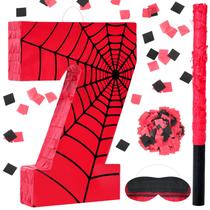 Teia de aranha Piñata Simgoing Número 7 com olhos vendados e confetes Teia de aranha Piñata Simgoing Número 7 com olhos vendados e confetes