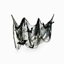 Teia Poliéster Preta com 9 Morcegos Enfeites Halloween Festa