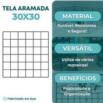 Tela Aramada 30x30cm Organização de Acessórios Painel Decorativo Mural Inspiração