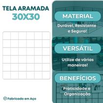 Tela Aramada 30x30cm Organização de Acessórios Painel Decorativo Mural Inspiração