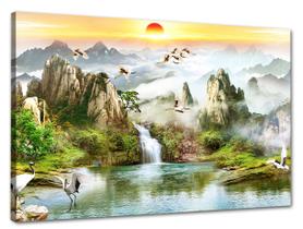 Tela Canvas Paisagem Pássaros e Montanhas 120x80 Horizontal 2 - Crie Life
