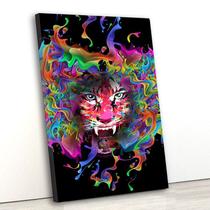 Tela canvas vert 80x55 arte abstrata com felino multicolorido - Crie Life