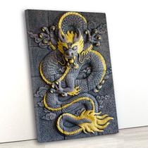 Tela canvas vert 80x55 dragão com detalhes dourado - Crie Life