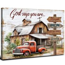 Tela de arte de parede Vintage God Says You Are Red Truck 60x90cm