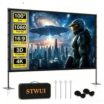 Tela de projeção portátil STWUI 100" para uso externo, 16:9, 4K HD Tela de projeção portátil STWUI 100" para uso externo, 16:9, 4K HD