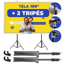 Tela de Projeção Profissional para Projetor e Datashow com Excelente Qualidade de Imagem Tripé Retrátil Desmontável 100 Polegadas