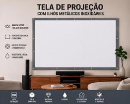 Tela de Projeção Projetor 70 Polegadas com Ilhós Metálico Inoxidável para Projetor Full HD 4K