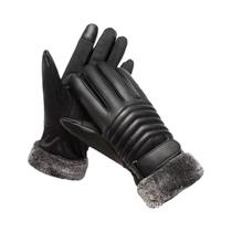 Tela De Toque De Inverno Masculina Couro Pu Ciclismo Luvas De Motocicleta Forradas De Pele Isoladas