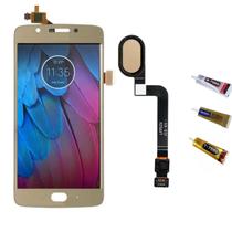 Tela Display Touch Para Moto G5s Dourado + Flex Home + Cola 110ml
