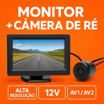 Tela Lcd 4.3 Monitor Veicular Stand And Security Tft ” + Câmera de Ré AV1 AV2 Alta Resolução 12V