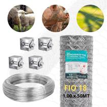 Tela Mangueirão Galvanizada Fio 18 Malha 3 1,00x50m Brinde Arame 1Kg Fio 16 Catraca 4un Rural Porco Horta Ovelha