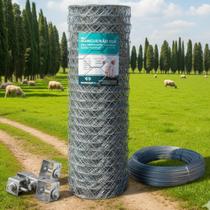 Tela Mangueirão Galvanizada Fio 18 Malha 3 1,20x50m Brinde Catraca 4un Rolo 1kg Fio 16 Alambrado Cercamento