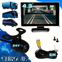 Tela Monitor 4.3 Design Cromado Lcd Van Caminhão Ônibus 1 Câmera Ré Veicular Borboleta 12V - 24V