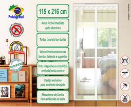 Tela mosquiteira magnética para porta cor branca listrada vertical 115 x 216 cm