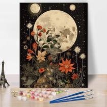 Tela para Pintar por Números 40 x 50 cm com Design de Flor e Lua Tela para Pintar por Números 40 x 50 cm com Design de Flor e Lua