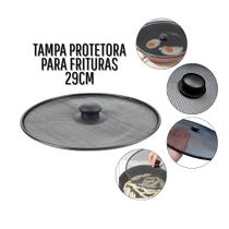 Tela Protetora para Frituras Anti Respingo 29cm Tampa para Panela e Frigideira Anti Respingo Metálica Preto