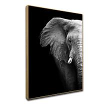 Tela Quadro branco Preto Decorativo com Moldura Elefante Perfil