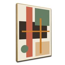 Tela Quadro Decorativo Bege com moldura Abstrato Geometrico bege