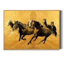 Tela Quadro Decorativo com Moldura Arte Cavalos Dourados