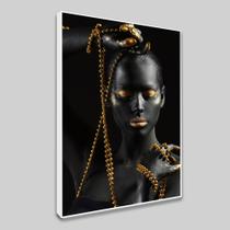 Tela Quadro Decorativo com moldura Mulher Africana Joias Dourada