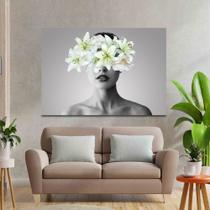 Tela Quadro Decorativo com Moldura Sala Art Flores Mulher