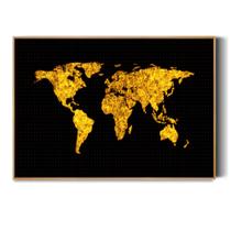 Tela Quadro Decorativo com Moldura Sala Mapa Mundi Gold