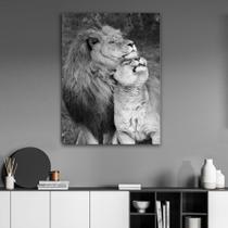 Tela Quadro Decorativo p para Sala Quarto Hall Casal leão Preto e branco 90x60
