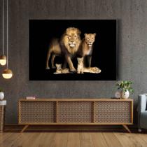 Tela Quadro decorativo p sala Família de leões 3 filhotes 40x60