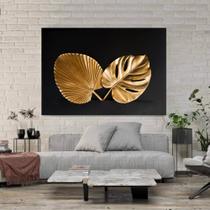 Tela Quadro Decorativo Para sala Parareto e Dourado Folhas 60x40 Quadro Quarto Hall Cozinha