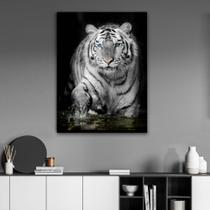 Tela Quadro Decorativo Para sala Tigre Branco Animal 60x40 Quadro Quarto Hall Cozinha