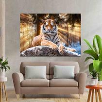 Tela Quadro Decorativo Para sala Tigre Deitado Paraor do sol 60x40 Quadro Quarto Hall Cozinha