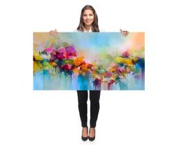 Tela Quadro Decorativo sala Abstrato Flores Colorida 100x50