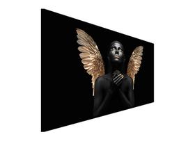 Tela Quadro Decorativo Sala Mulher Anjo Preto Dourado 98x50