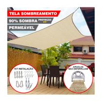 Tela Shade Toldo Sombreamento Cor Areia 3x2,5 Metros + Kit De Instalação - BRN COMMERCE