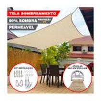 Tela Shade Toldo Sombreamento Cor Areia 4x4 Metros + Kit De Instalação - BRN COMMERCE