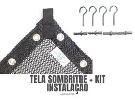 Tela Sombrite Preto 50% 3x4 Com Ilhós + Kit De Instalação