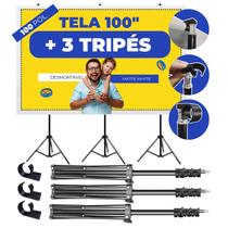 Tela Telão Lona Tecido Banner Projetor Projeção 3 Tripés Retrátil Datashow Data Show Retroprojetor 100 Polegadas Alto Contraste Cinema Professor Igr