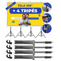 Tela Telão Lona Tecido Banner Projetor Projeção 4 Tripé Retrátil Datashow Data Show Retroprojetor 100 Polegadas Alto Contraste Cinema Professor Igre