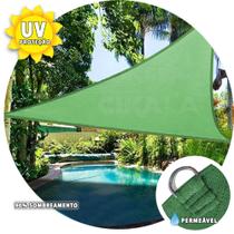 Tela Triangular Verde 7x5x5 Metros para Sombreamento com Argolas para Fixação 200 g/m2 Decorativo Multiuso