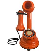 Telefone Antigo Retrô Castiçal em Madeira e Metal Laranja - Retro